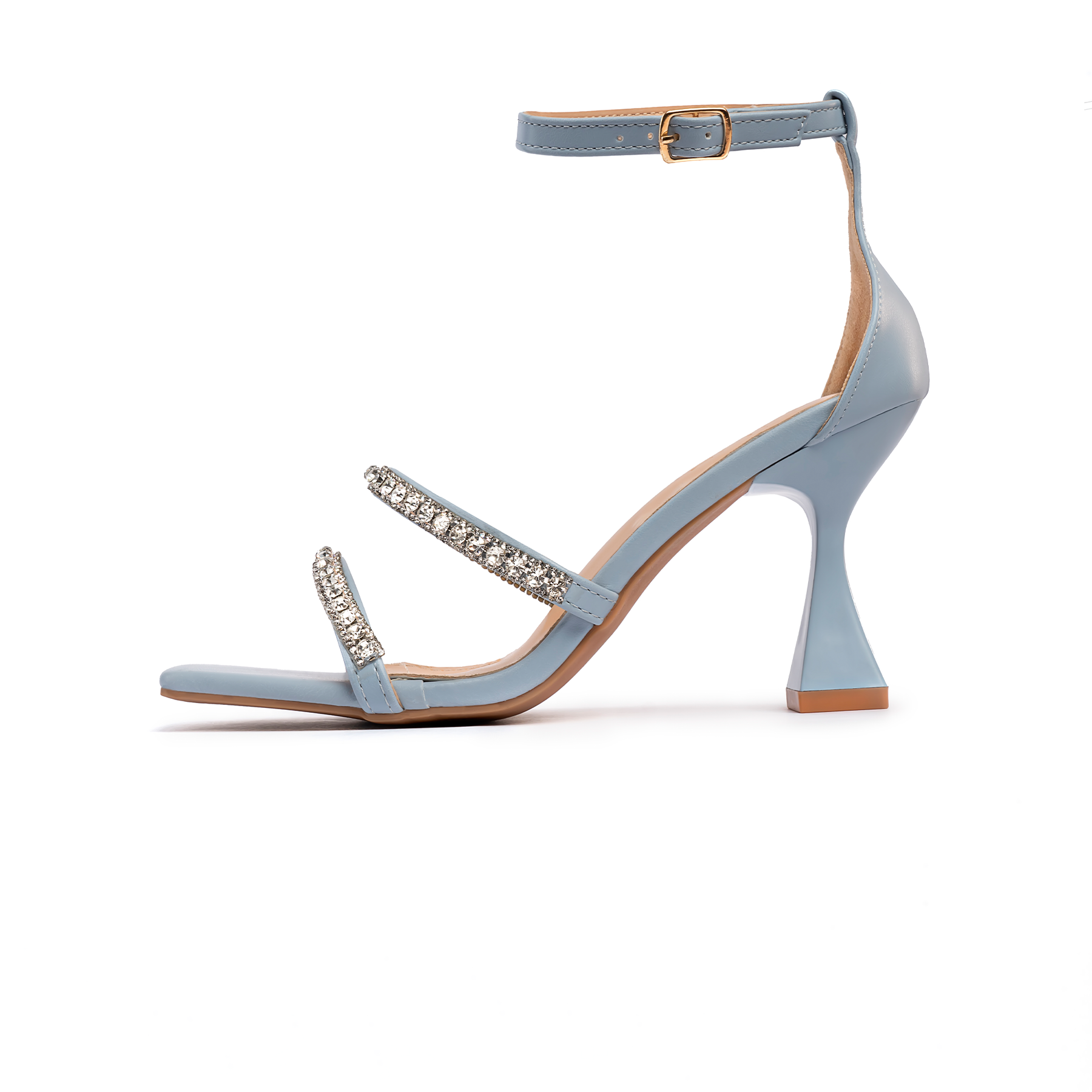 Crystal Studded Ankle Strap High Spool Heel | Blue - Rave