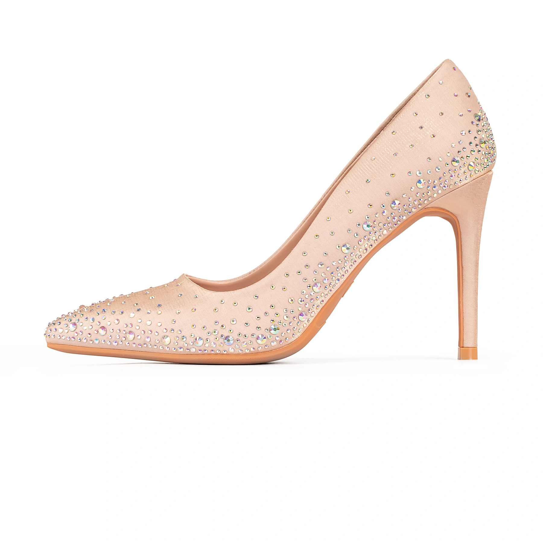 Pointed Toe Crystal Detailed Stiletto Heel | Beige - Rave