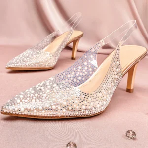 Pointed Toe Slingback Transparent Stiletto Heel | Champagne
