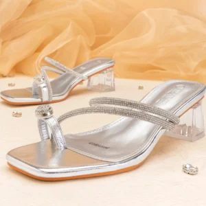 Toe Ring Strap Glass Block Heel | Silver