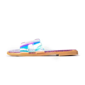 Transparent Holographic Slide Flat Sandal | Champagne