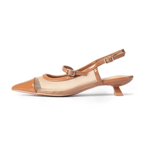 Pointy Slingback Kitten Heel | Camel