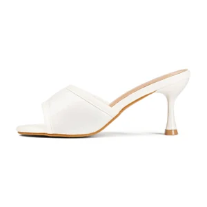 Peep Toe Croc Body Spool Heel | White