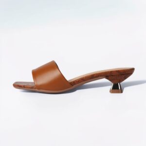 Printed Square Toe Kitten Heel | Camel