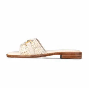 Textured Wide Strap Flat Sandal | Beige