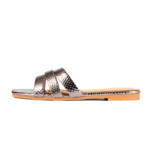 Metallic Strappy Flat Sandal | Pewter