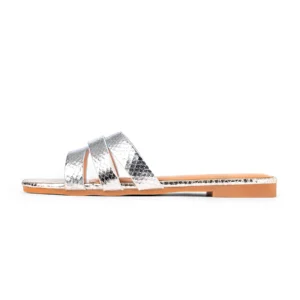 Metallic Strappy Flat Sandal | Silver