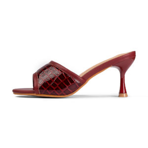 Peep Toe Croc Body Spool Heel | Maroon
