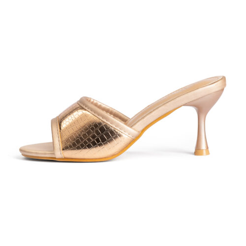 Peep Toe Croc Body Spool Heel | Rose Gold