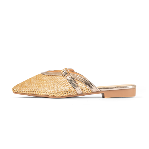 Glitter Detail Mesh Flat Mule | Champagne