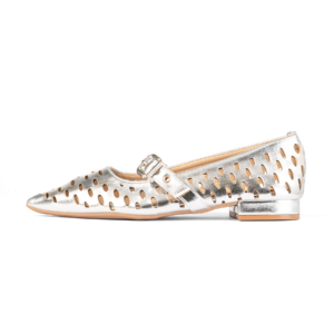 Metallic Laser Cut Pointed Toe Flat Shoe | Silver