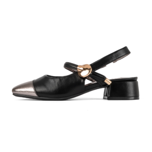 Metallic Toe Cap Slingback Low Heel | Black
