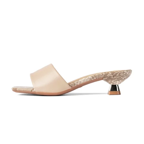 Printed Square Toe Kitten Heel | Nude