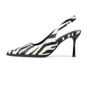 Printed Slingback Stiletto Heel | Black White