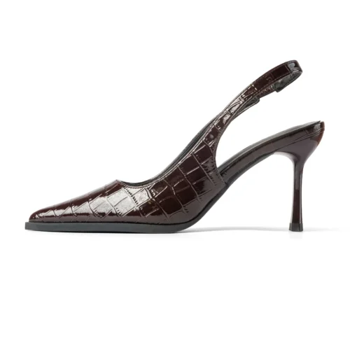 Crocbody Glossy Slingback Stiletto Heel | Mahogany