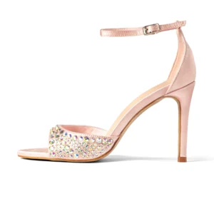 Ankle Strap Crystal Stiletto Heel | Pink