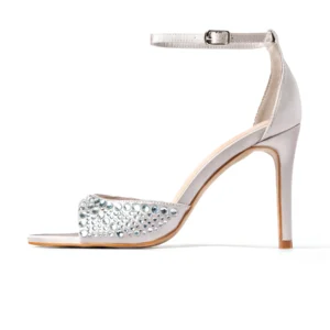 Ankle Strap Crystal Stiletto Heel | Silver