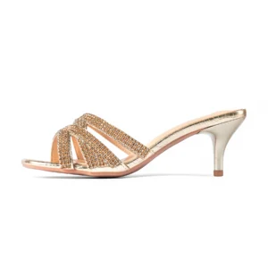 Croc Body Crystal Detailed Cone Heel | Gold