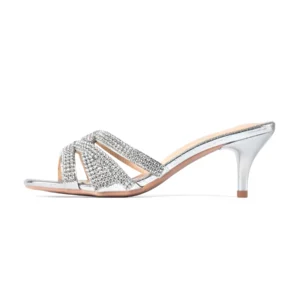 Croc Body Crystal Detailed Cone Heel | Silver