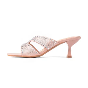 Peep Toe Crystal Detailed Spool Heel | Pink