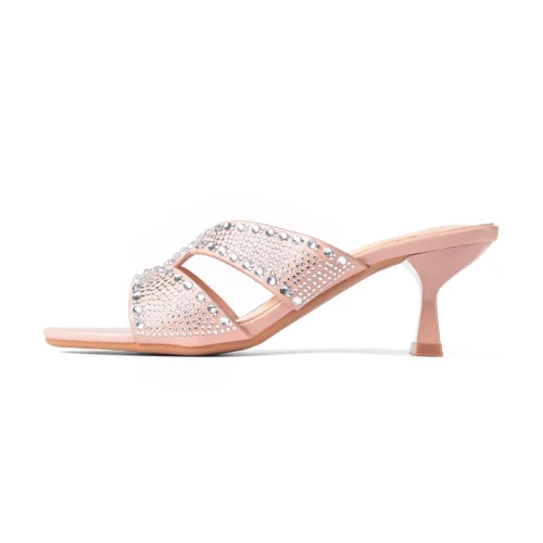 Peep Toe Crystal Detailed Spool Heel | Pink