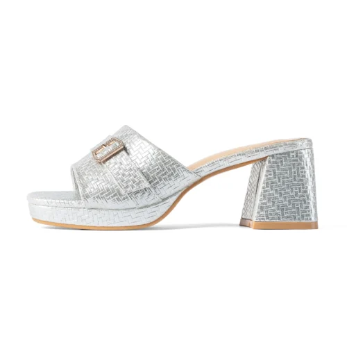 Chunky Platform Block Heel | Silver