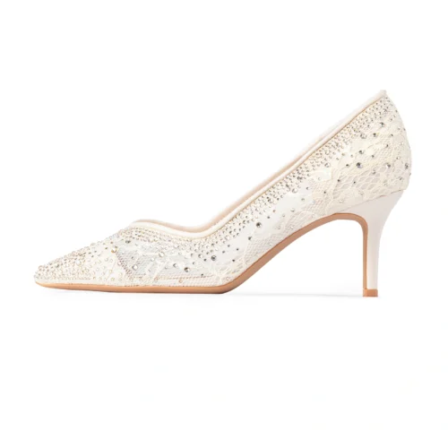 Pointy Mesh Lace Body Stiletto Heel | Cream