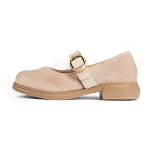 Suede Mary Jane Shoe | Beige