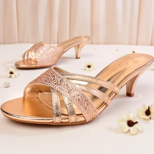 Pointy Peep Toe Crystal Detailed Cone Heel  | Champagne