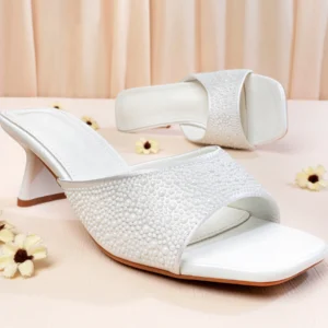 Square Toe Crystal Detailed Heel | White
