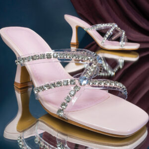 Square Toe Transparent Spool Heel | Pink