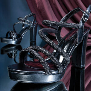 Ankle Strap Platform Block High Heel | Black