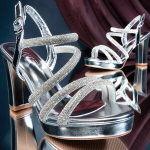 Ankle Strap Platform Block High Heel | Silver