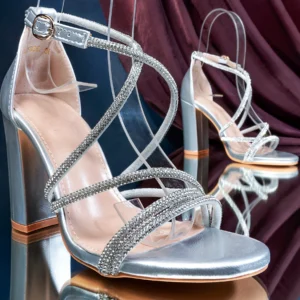 Ankle Strap Platform Block High Heel | Silver