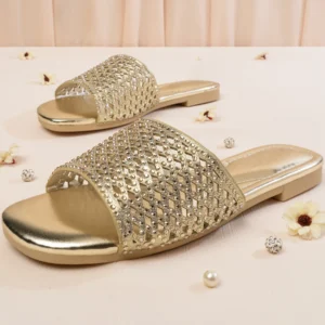 Crystal Flat Sandal | Gold
