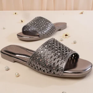 Crystal Flat Sandal | Gun