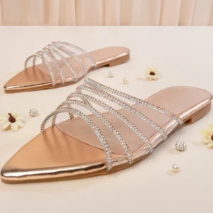 Crystal Detailed Transparent Flat Sandal | Champagne