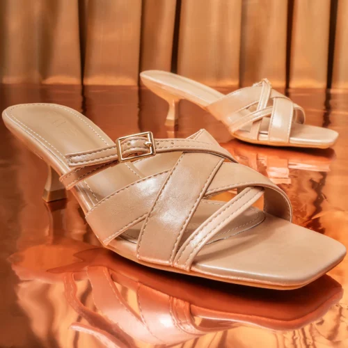 Square Toe Spool Heel | Nude