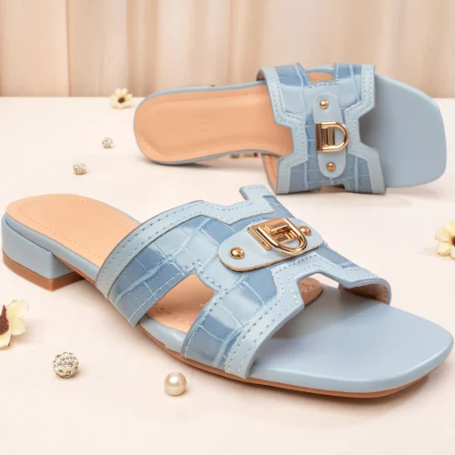 Metal Embellished Casual Flat Sandal | Blue